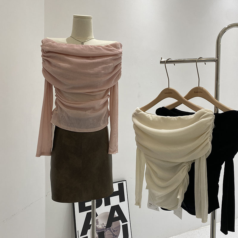 Off-Shoulder Long Sleeve Knit Top Women's Fall 2026 Korean Style Sexy One-Line Neck - Image 2