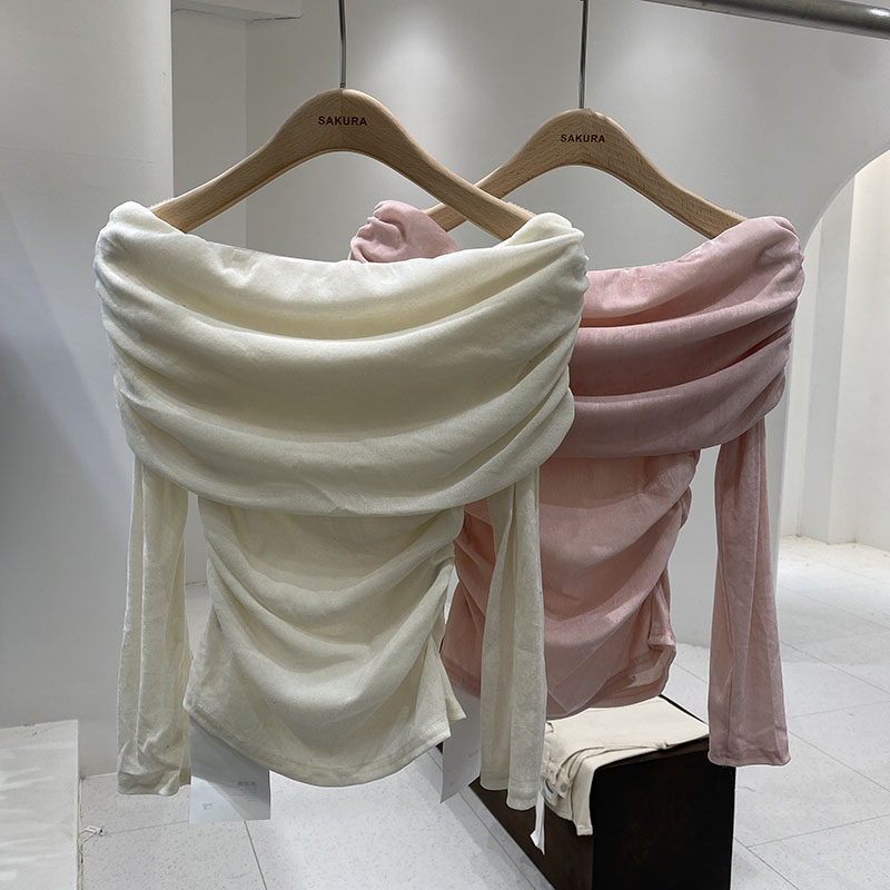 Off-Shoulder Long Sleeve Knit Top Women's Fall 2026 Korean Style Sexy One-Line Neck - Image 3