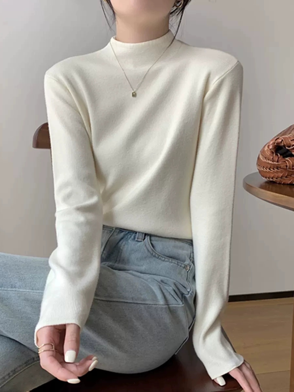 Women's Fleece-Lined Thickened Half-Turtleneck Knit Sweater Winter Pullover - Image 2