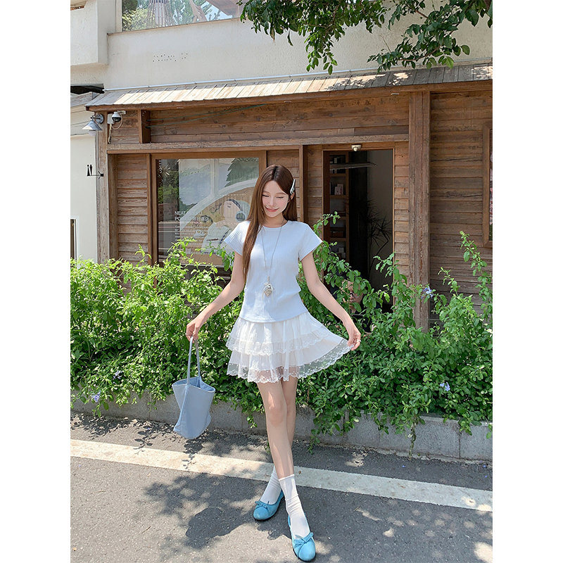 Ribbed Slim Fit White Short Sleeve T-Shirt for Women Summer New Basic Crew Neck Slimming Versatile Commute Base Layer Top - Image 5