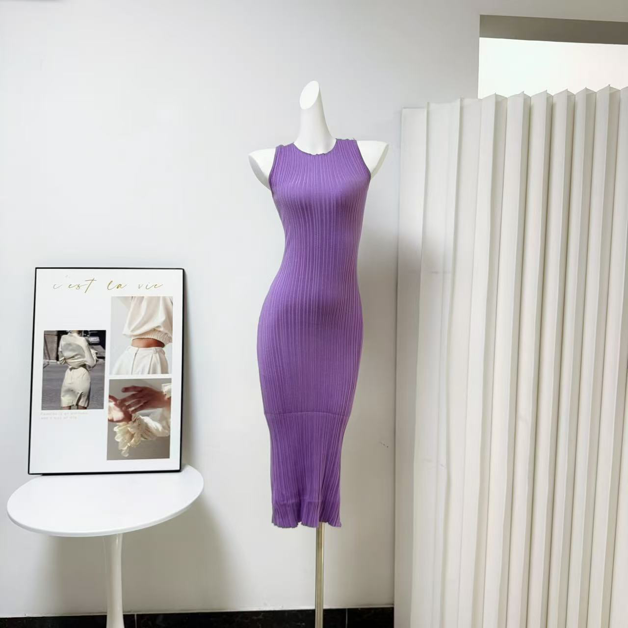 Sleeveless Knit Bodycon Dress for Women - Slimming Commute Style
