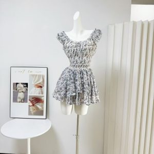 Women's Floral Off-Shoulder Waist-Slimming Asymmetric Hem Dress