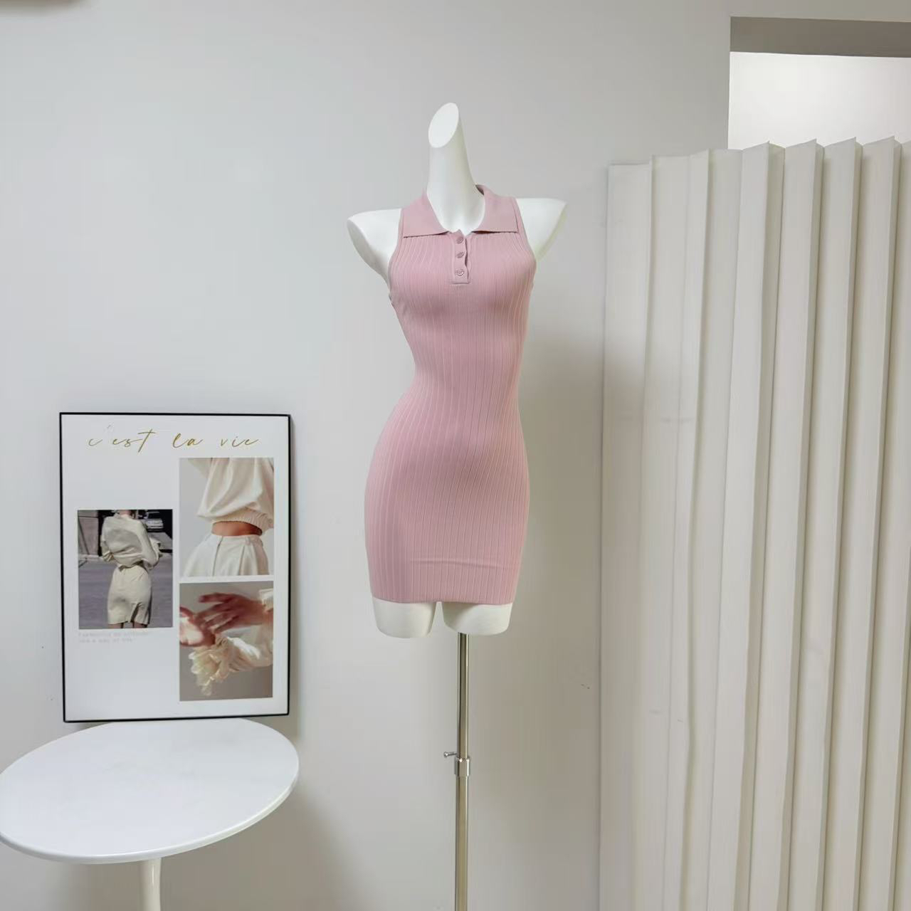 Fart Shop Strawberry Gummy Pink Lapel Sleeveless Bodycon Dress for Women Spring Summer Commute