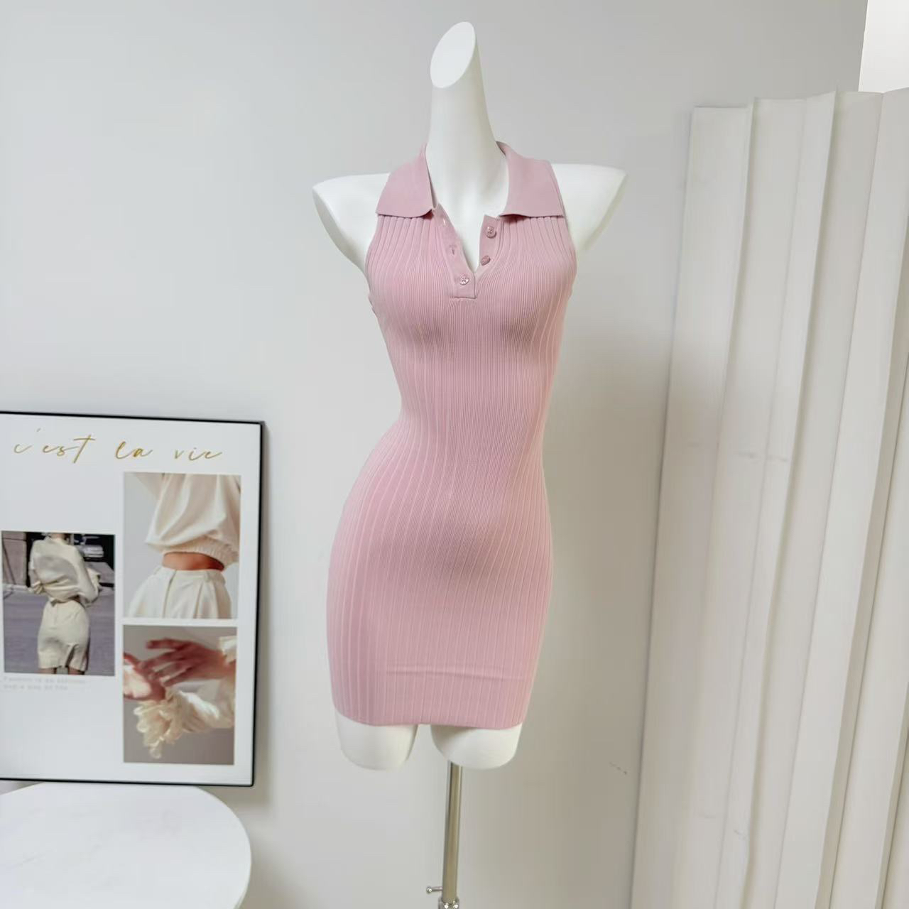 Fart Shop Strawberry Gummy Pink Lapel Sleeveless Bodycon Dress for Women Spring Summer Commute - Image 2