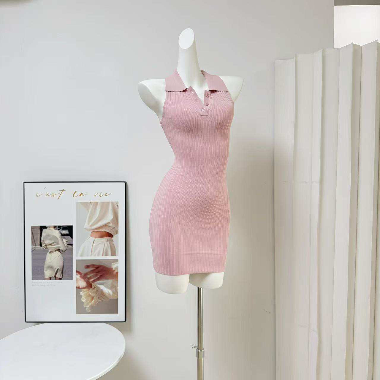 Fart Shop Strawberry Gummy Pink Lapel Sleeveless Bodycon Dress for Women Spring Summer Commute - Image 3