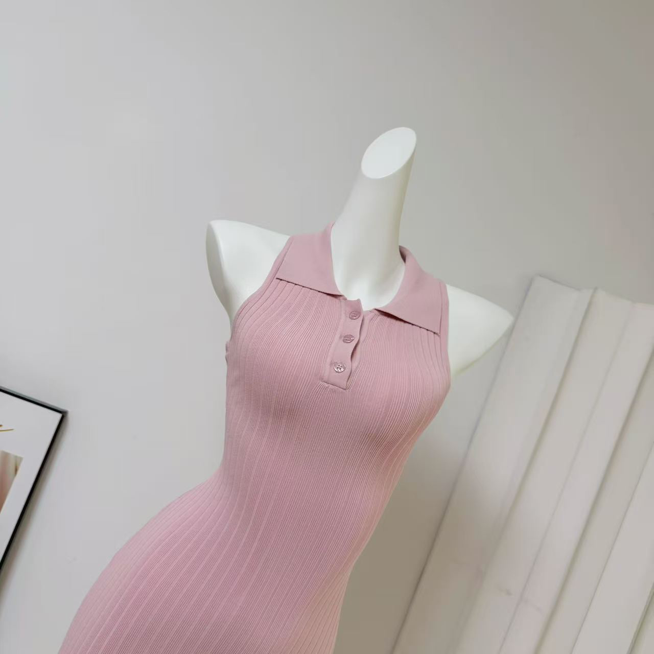 Fart Shop Strawberry Gummy Pink Lapel Sleeveless Bodycon Dress for Women Spring Summer Commute - Image 4
