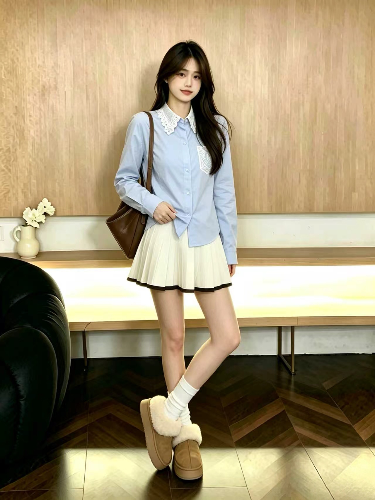 Women's Blue Lace Trim Collared Sun Protection Long Sleeve Shirt Light Luxury Top 2026 Early Autumn - Image 4