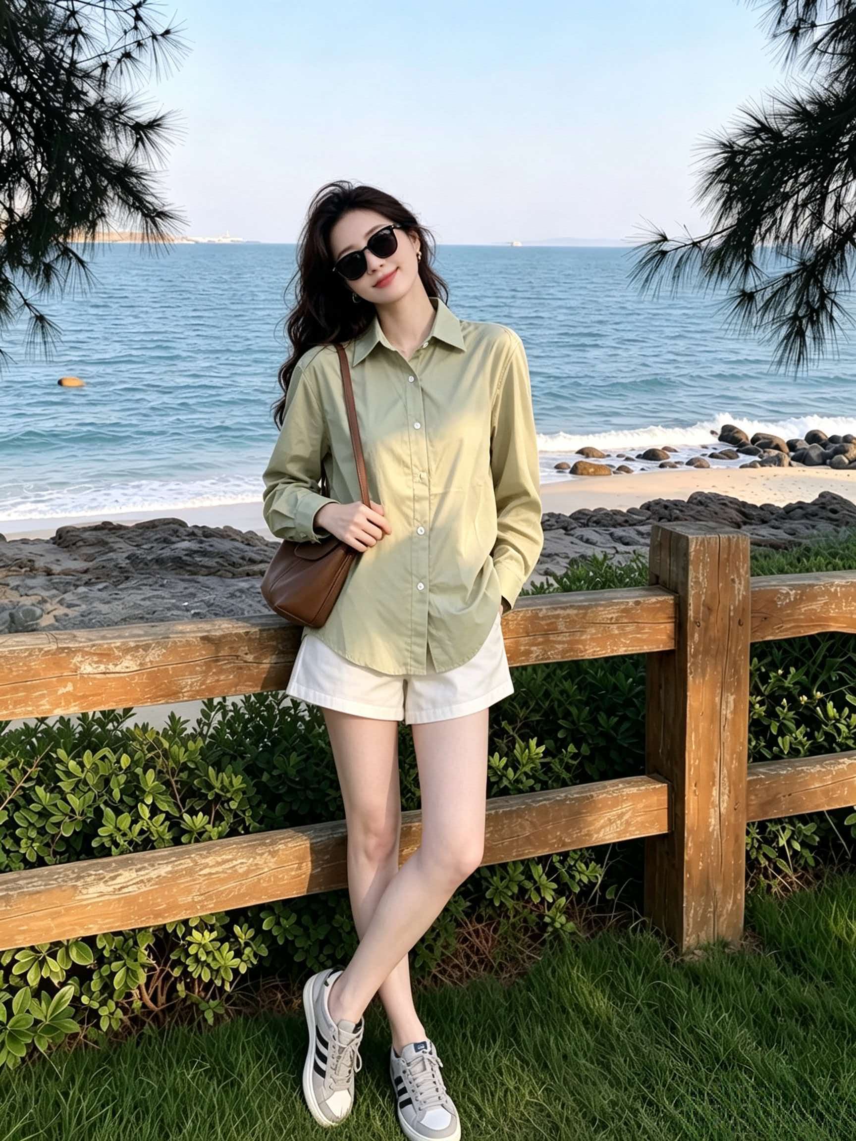 Light Khaki Green Collared Long Sleeve Shirt Women 2026 Autumn Commute Wear - Image 3