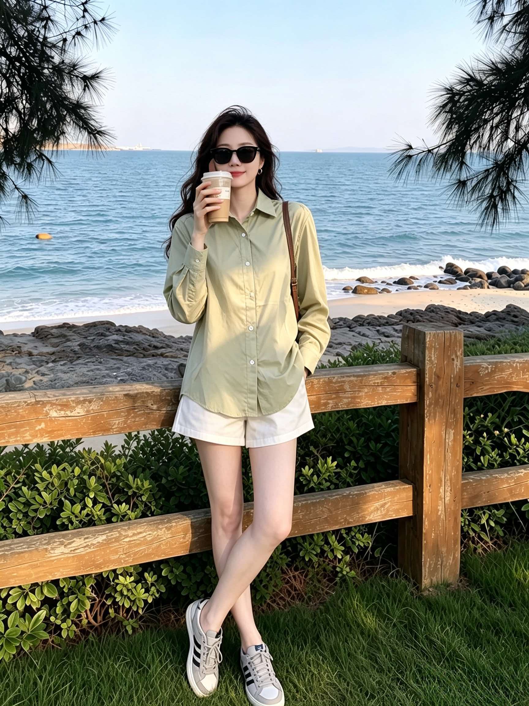 Light Khaki Green Collared Long Sleeve Shirt Women 2026 Autumn Commute Wear - Image 2