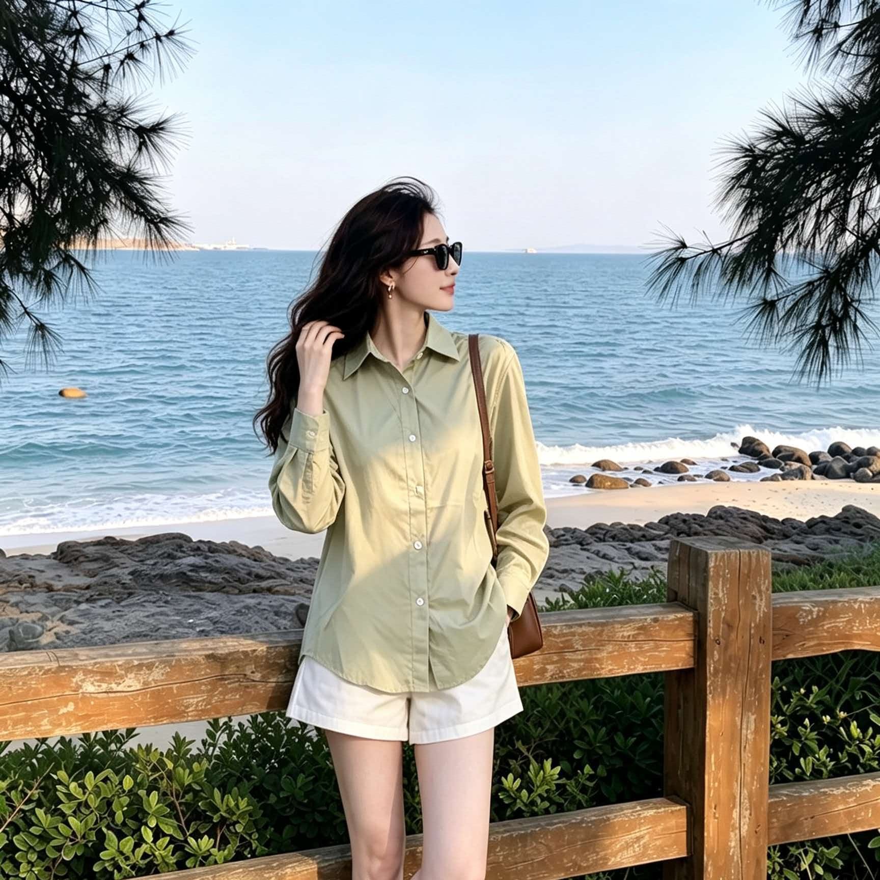 Light Khaki Green Collared Long Sleeve Shirt Women 2026 Autumn Commute Wear - Image 5