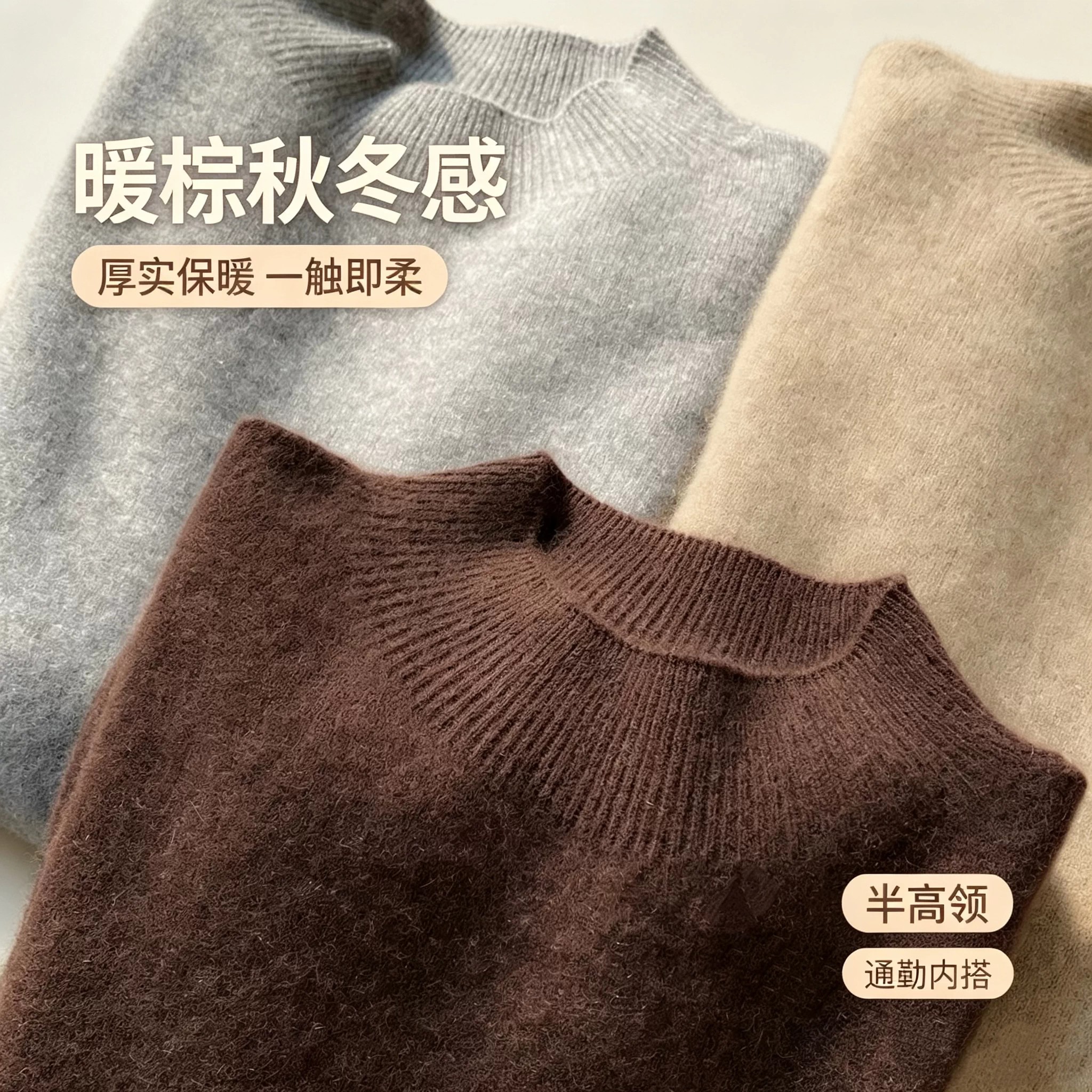 Women's Solid Knit Pullover Sweater Round Neck Slim Fit Warm Top - Image 4