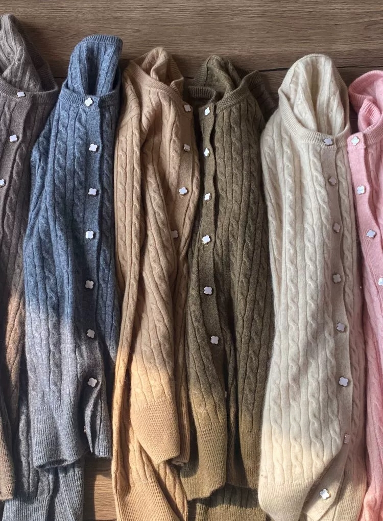 Women's Autumn Winter Round Neck Cashmere Cardigan Vintage Cable Knit Loose Sweater Coat - Image 3