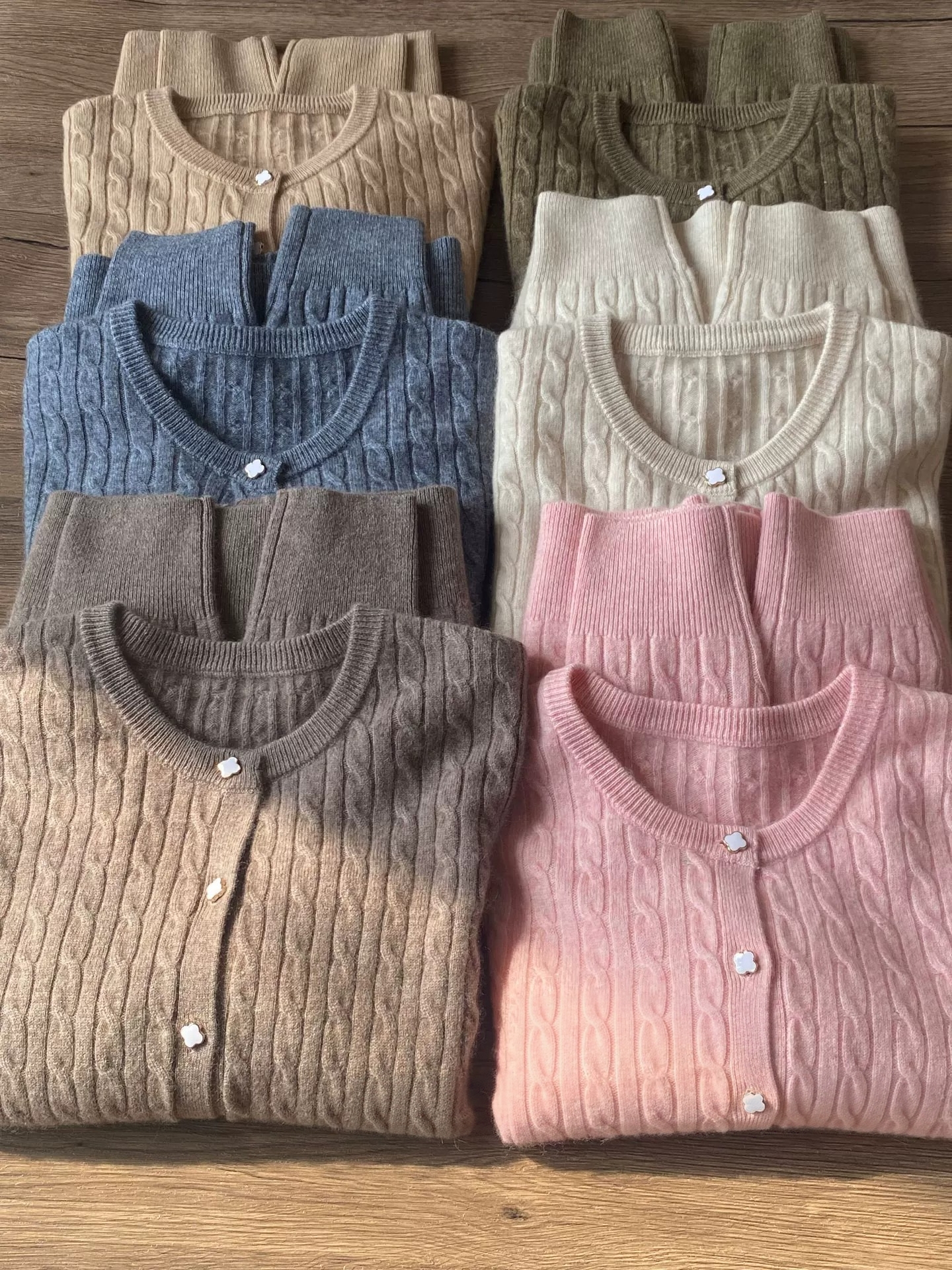Women's Autumn Winter Round Neck Cashmere Cardigan Vintage Cable Knit Loose Sweater Coat - Image 2