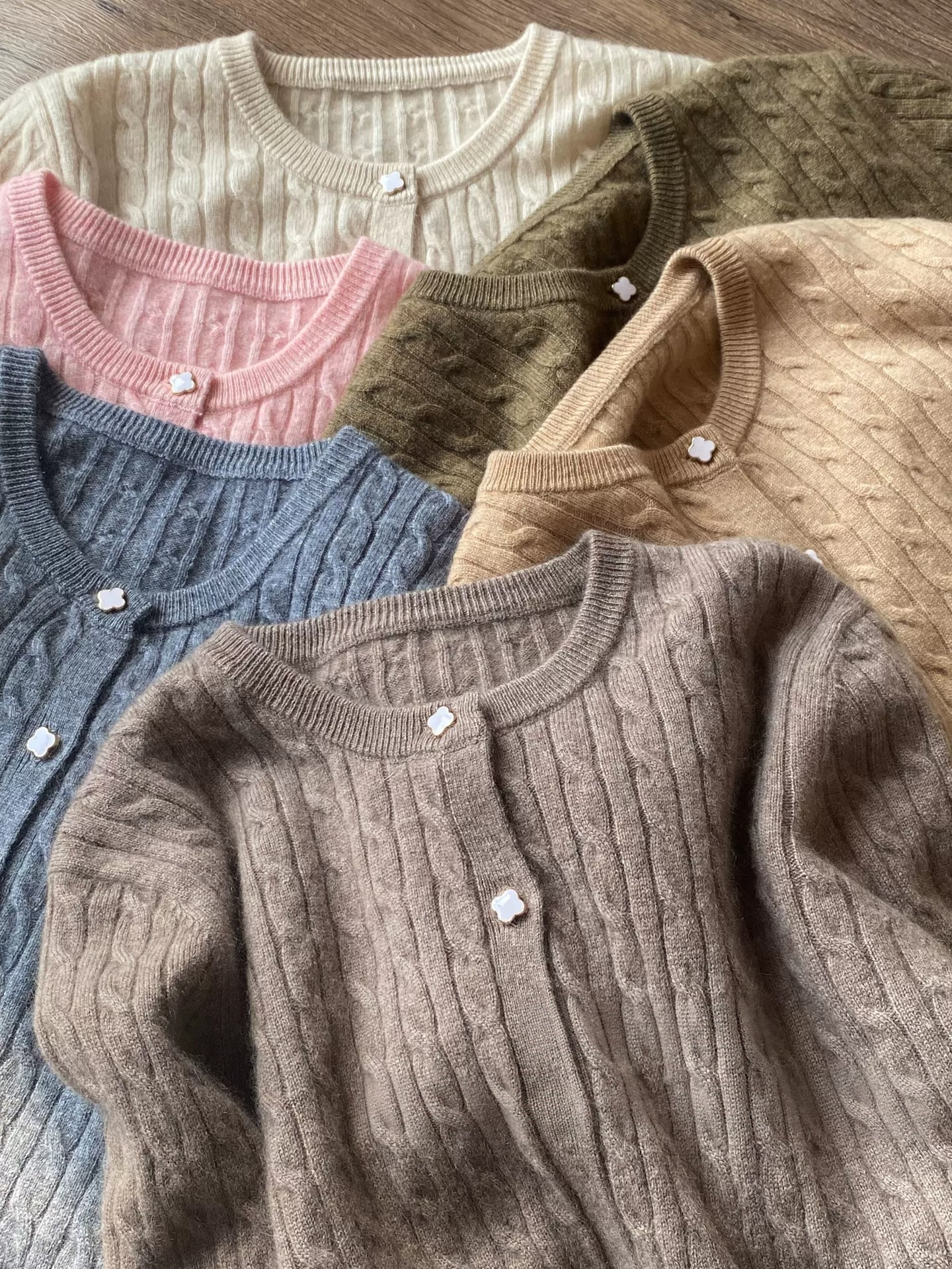 Women's Autumn Winter Round Neck Cashmere Cardigan Vintage Cable Knit Loose Sweater Coat