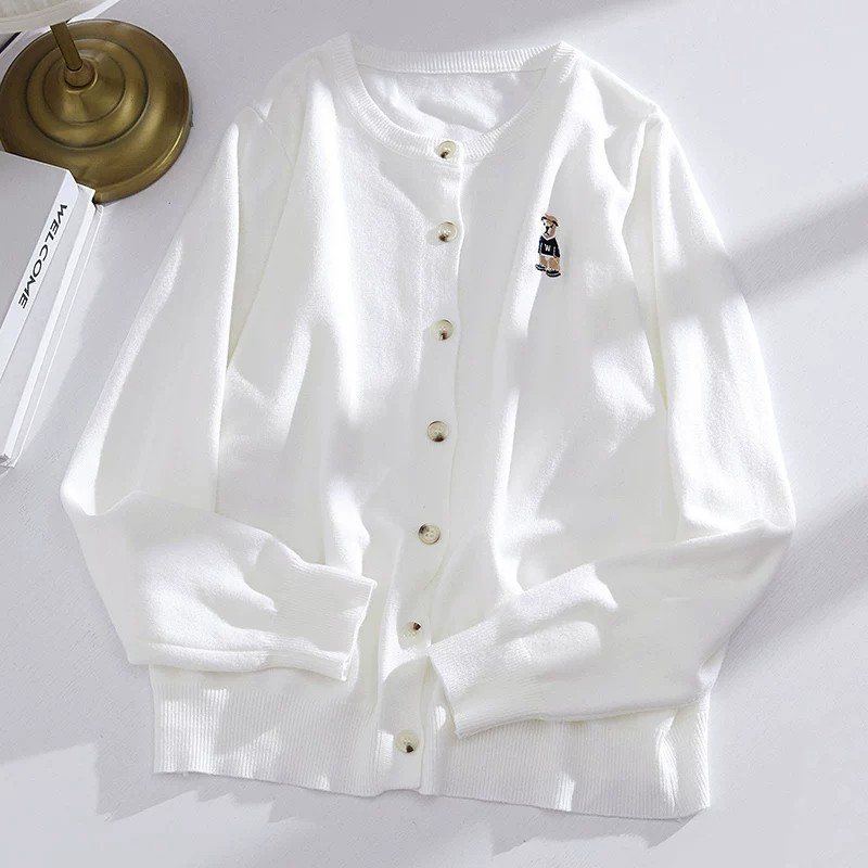 Embroidered Crew Neck Long Sleeve Cardigan Sweater Women Autumn Winter Loose Preppy Knit Top - Image 4