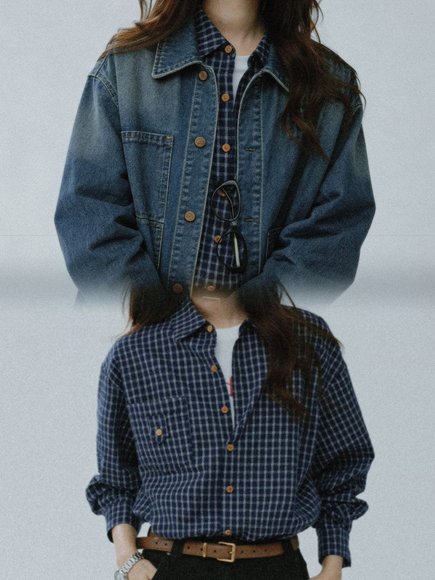 Navy Plaid Loose Fit Shirt Women 2026 Early Autumn Top - Image 4